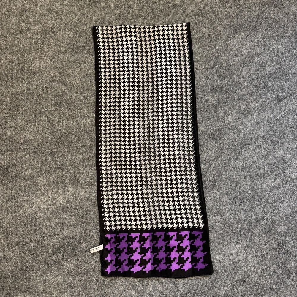 Vintage Mary Kay 100% Silk Houondstooth Scarf with Purple Logo Border Rectangle